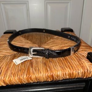 Brighton Black Leather Belt with Silver Buckle and animal print patchwork.